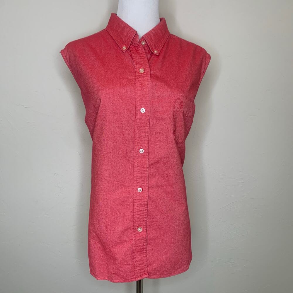 Eddie Bauer Red Sleeveless Button Up Shirt Sz XL